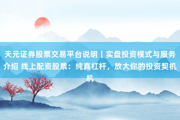 天元证券股票交易平台说明｜实盘投资模式与服务介绍 线上配资股票：纯真杠杆，放大你的投资契机