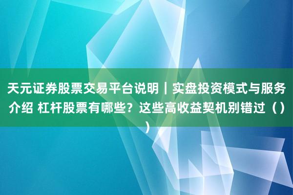 天元证券股票交易平台说明｜实盘投资模式与服务介绍 杠杆股票有哪些？这些高收益契机别错过（）